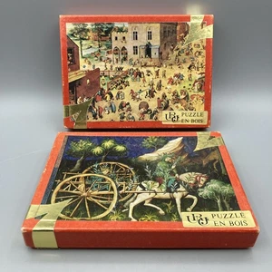 2 Small French  URCJ Wooden 100 Piece Jigsaw Puzzles Made in France - Complete - Picture 1 of 11