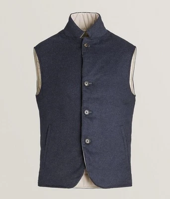 Eleventy Mens Outdoor Vest Silk Cashmere Blend Reversible Vest Blue Beige BNWOT - Image 1 of 4