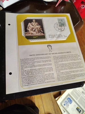 500th Anniv. of Michelangelo's Birth 1975  Italy Sc#1180-82 Silk First Day Cover - Image 1 of 4