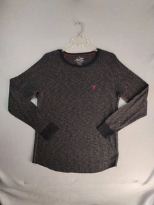 Camisa Pullover American Eagle Para Hombres XL Negra Tejida Gofre Térmica Manga Larga Logo - Imagen 1 de 8