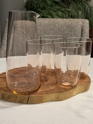 Ikea INTAGANDE Pink Glass Carafe / Pitcher & Tumbler Glass Set (4) Aaron Probyn - Image 1 of 4