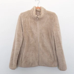 Uniqlo Womens Jacket Size M Beige Sherpa Teddy Fleece Full Zip Cozy Fall Outdoor - Picture 1 of 6
