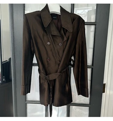 Gabardina corta Essentials Italy marrón brillo con cinturón IT 44/US 8 Foto 1 de 4