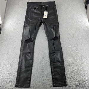 mnml Jeans Mens 31 Black X125 Stretch Denim Coated Distressed Skinny Grunge j - Picture 1 of 16