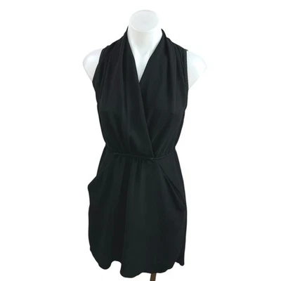 Aritzia Wilfred Black Sleeveless V Neck Faux Wrap Mini Sheath Dress Size XXS - Image 1 of 4