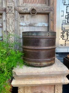 1850’s Ancient Old Iron Hand Crafted South Indian Grain Measurement Pot Planter - Picture 1 of 16