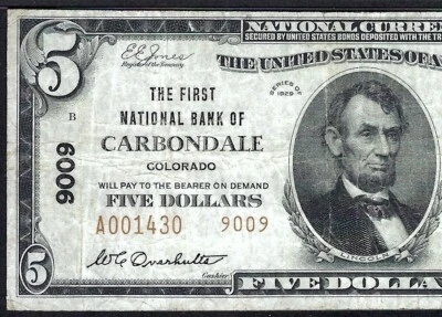 🇺🇸 CO 1929 $5 TYPE-2 ♚♚CARBONDALE, COLORADO♚♚ ONLY T2 $5 KNOWN, PMG VF 25 - Image 1 of 3