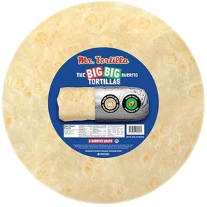 Mr. Tortilla Big Big Burrito Wraps -12-13" Vegan Kosher Traditional Flour 6 Wrap - Picture 1 of 6