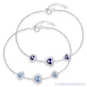 Pulsera de plata .925 con dije de suerte Hamsa Judaica griego nazar mal de ojo corazón turco - Imagen 1 de 3