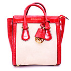 Michael Kors Satchel Shoulder Bag Purse Logo Leather Red-beige-gold
