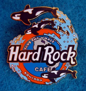 KOWLOON CHINA SAVE THE WHALE ORCAS POD WATER LOGO 1997 Hard Rock Cafe PIN - Picture 1 of 1