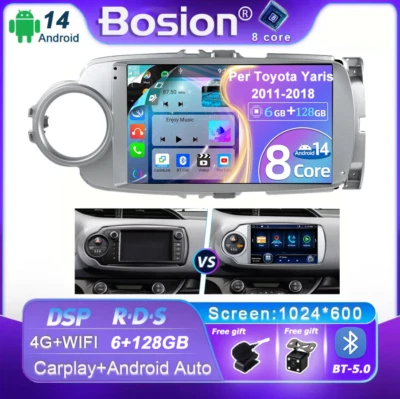 Android 14 Autoradio GPS Navi CarPlay Per Toyota Yaris 2011-2018 DAB+AM 6G+128GB - Immagine 1 di 4