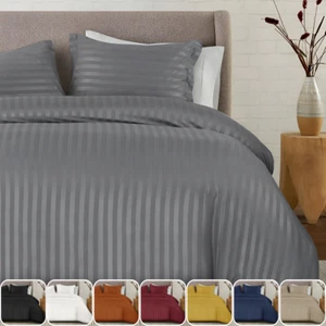 Satin Stripe Duvet Cover Soft Like Egyptian Cotton Bedding Quilt Cover Double - Picture 1 of 89