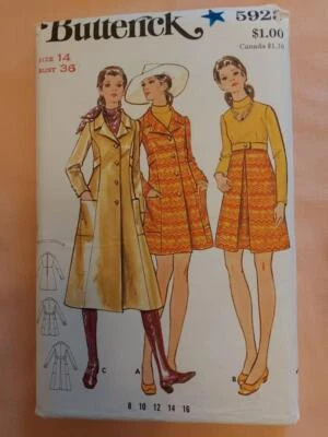 Butterick 5925 Vintage Dress & Coat Pattern  Size 14 - Image 1 of 2