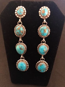 high grade Kingman turquoise earrings 8 stone TByrd AJ Navajo post 3015 - Picture 1 of 5