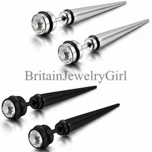 2PCS Punk Stainless Steel Long Spike W/Rhinestone Ear Stud Earrings Mens Women - Picture 1 of 7