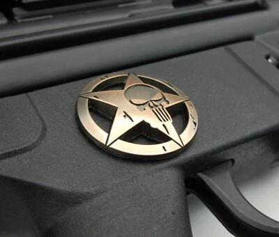 1X AR-15 AR15 Rifle Decal Emblem Punisher Theme (Rose Pink) Zinc Alloy - Image 1 of 4