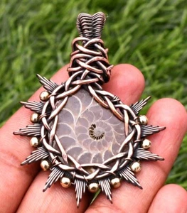 Ammonite Pendant Copper Wire Wrapped Handmade Jewelry Pendant Necklace - Picture 1 of 9