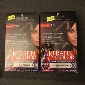 2 Pack! Schwarzkopf Keratin Color Permanent Hair Color Cream, 3.0 Espresso - Picture 1 of 6