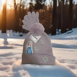 Disney Frozen 2 Beanie Winter Hat and Gloves Youth 2-Pcs Set One Size Purple - Picture 1 of 2