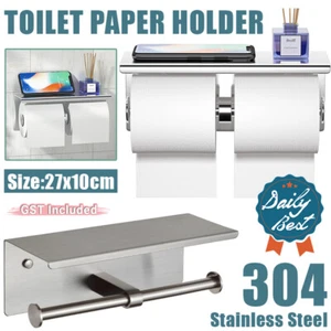 Toilet Paper Holder Double Roll Stainless Steel Hook Bathroom Rack Wall Mount - Picture 1 of 12