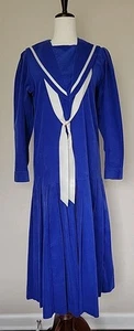 Vtg Laura Ashley Womens Corduory Midi Dress Sz L Blue Salior 90s 80s Cosplay Bib - Picture 1 of 16
