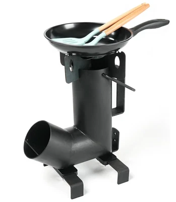 Wood Burning Rocket Stove, Camping Rocket Stove for Outdoor Cooking with Skillet - Image 1 of 4