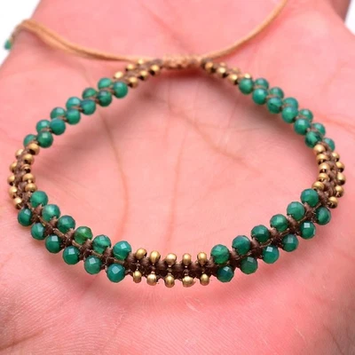 Handgemacht Natürliches Grün Onyx Boho Makramee Heilung Kristall Perlen Armreif - Bild 1 von 4