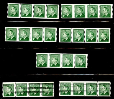 LOTE CANADÁ de 7 TIRAS BOBINAS Sc# 297 de 4 inc. 2 TIRAS de 4 PRE CANCELAR MNH, OG Foto 1 de 4