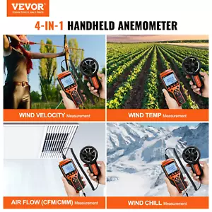 Split Handheld Anemometer, 14℉-140℉, Digital Wind Speed CFM Meter Gauge with LED - Picture 1 of 10