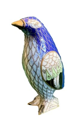 Винтажный 3» синий и золотой CLOISONNE пингвин - цветной птицы фигурка - Изображение 1 из 4