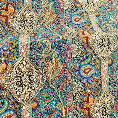 57'' By Yards Vintage Paisley Viscose Fabric Dress Gown Material Rayon Poplin - Image 1 of 4