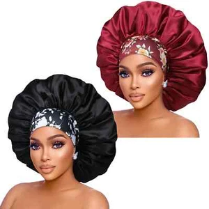 Silk Satin Bonnet Hair Cap: 2pcs 17inch Diameter Extra Large Jumbo Sleeping S... - Picture 1 of 7
