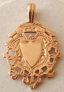 GENUINE 9K 9ct SOLID ROSE Gold SHIELD FOB Pendant DOUBLE SIDED - Picture 1 of 2