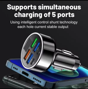 6 Ports Car Charger Fast Charging USB C Car Phone Charger Type C Adapter - Picture 1 of 6
