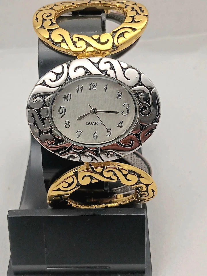 Reloj Geneva Vintage Brazalete Reloj Tres Tonos Oro Plata Bronce Color Correa Foto 1 de 4
