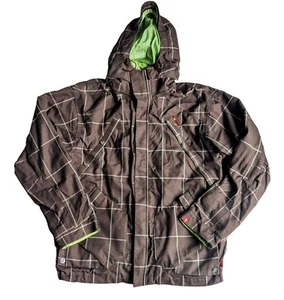 FOURSQUARE 15K Shell System (uomo GRANDE) Snowboard Sci Zip Marrone Check Jacket - Foto 1 di 11