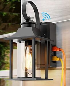 Porch Lights with GFCI Outlet,Dusk to Dawn Outdoor Light Fixture Metro Black