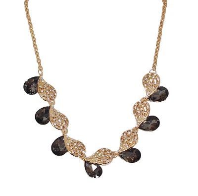 Collar Cristal Gris y Transparente con Cristales Lágrima y Diseño Remolino Dorado NUEVO Foto 1 de 4