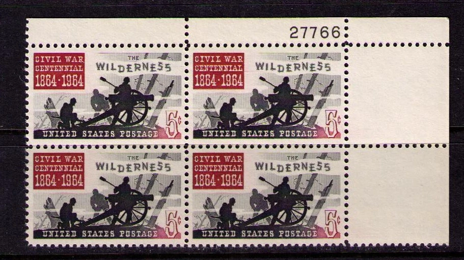 US USA Sc# 1181 MNH FVF PLATE # BLOCK Civil War Battle of the Wilderness Cannon - Image 1 of 1