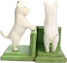 HomArt Set of 2 Cast Iron Standing Westie Bookends, White/Green