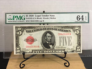 1928 $5 Legal Tender Note PMG Choice Uncirculated 64EPQ #C88431890A