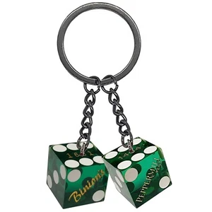 Novelty Key Ring Keychain Genuine Casino Dice Green Las Vegas Lake Tahoe Reno - Picture 1 of 8
