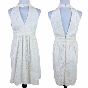 NEW White ANNA SUI Floral Halter Dress Sz 8 GRANDE JATTE Eyelet NWOT $198 - Picture 1 of 12