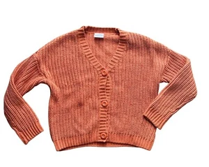 Hanna Andersson Soft Shimmery Cardigan Orange Knit Sweater Girls Size 12 - Picture 1 of 7