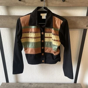 Vintage CACHE X Isabella Sohle schwarz Denim & Lederjacke Bronze/Gold Gr. Small - Bild 1 von 17