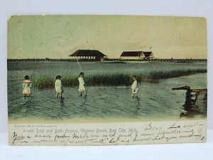 Postcard Bay City MI Wenona Beach Boat House Girls in Water 1906 Postmark - Picture 1 of 2