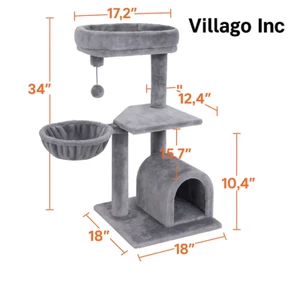 34" Cat Tree Tower with Condo, Platform & Basket – Indoor Kitten Furniture Activ - Picture 1 of 10