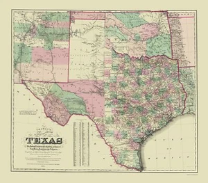 Historic State Map - Texas - Colton 1872 - 23 x 26.19 - Vintage Wall Art - Imagen 1 de 20