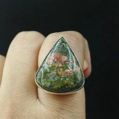 Anillo para mujer de plata de ley 925 con piedras preciosas de jaspe verde natural propuesta Foto 1 de 4